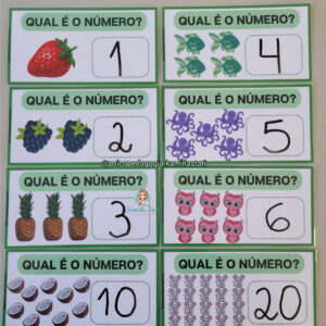 Qual é o Número: fichas de contagem com animais e frutas até 20